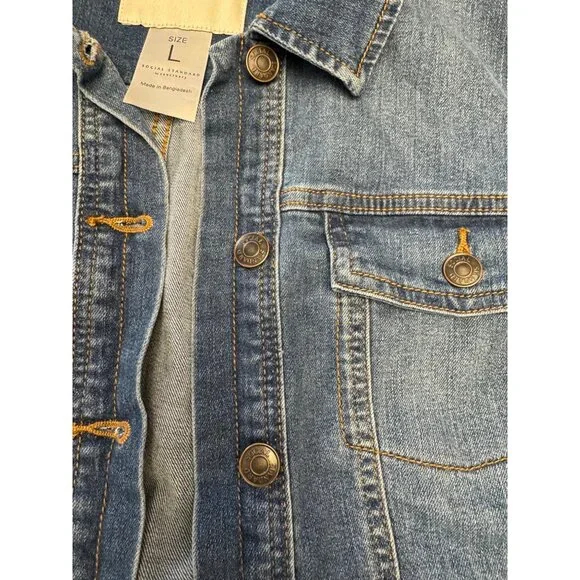 Social Standard By Sanctuary Denim Jacket Womens Size L Med Wash - Picture 6 of 9